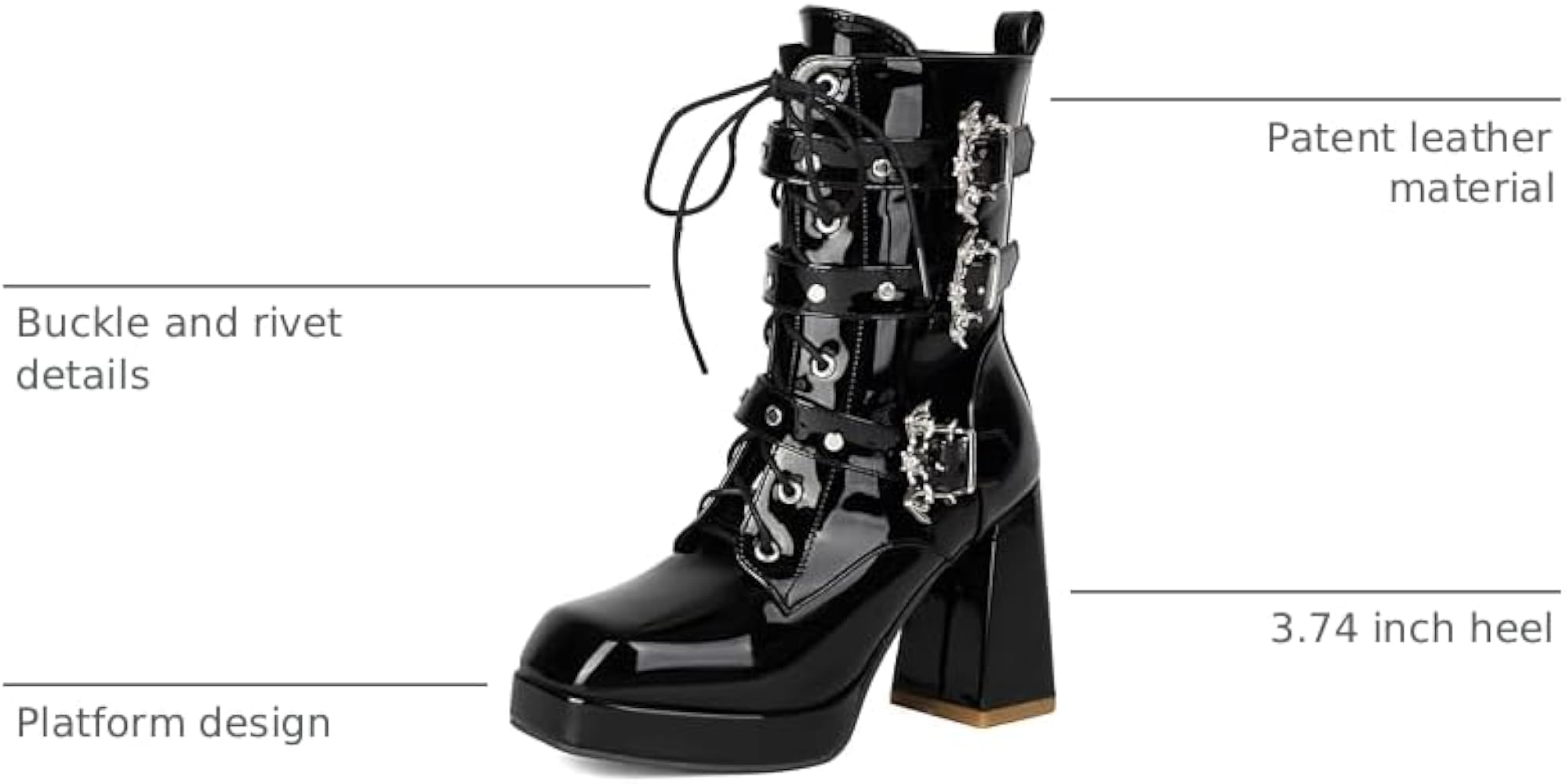 Amazon.com | FOREADA Black High Heel Boots Patent Leather Chunky